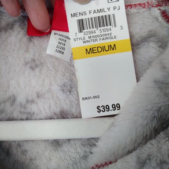 NEW Macys Family Pajamas PJ Men M Winter Fairisle Onesie Hood Pockets Soft Plush - Picture 9 of 13